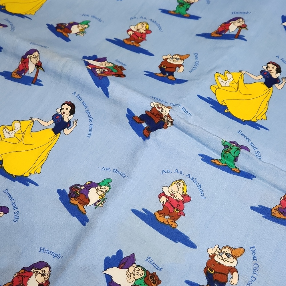 Snow White & Seven Dwarfs Blue Character Print Fabric